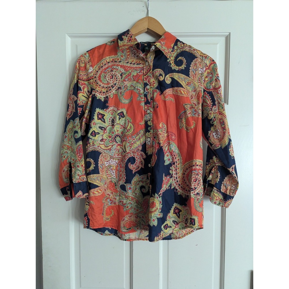 Lauren by Ralph Lauren Women's 3/4 Sleeve Paisley Shirt Top size: M Equestrian